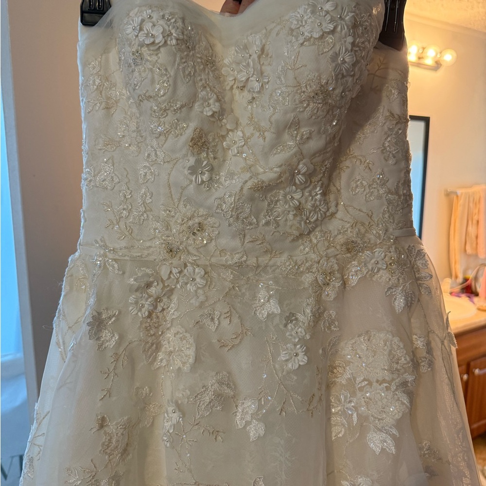 Oleg Cassini Strapless Embroidered Lace Wedding Dress in Ivory